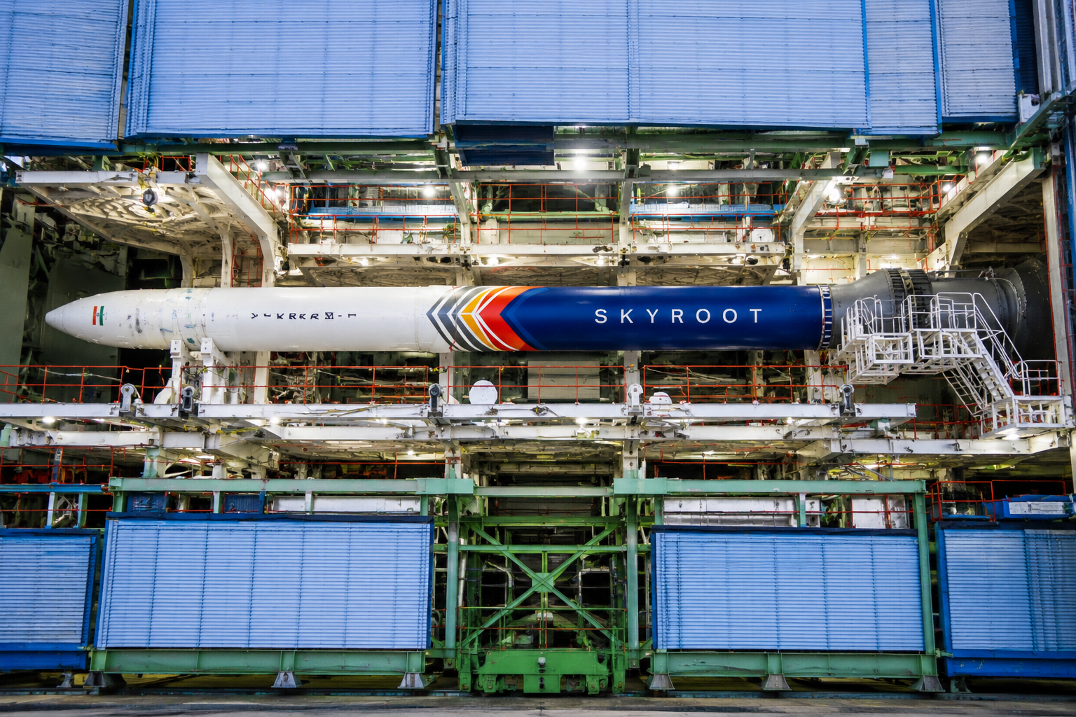 Skyroot Aerospace-এর Vikram-1 রকেট উৎক্ষেপণের আগে ইন্টিগ্রেশন ও লঞ্চ কমপ্লেক্সে চূড়ান্ত প্রস্তুতির সময়ের