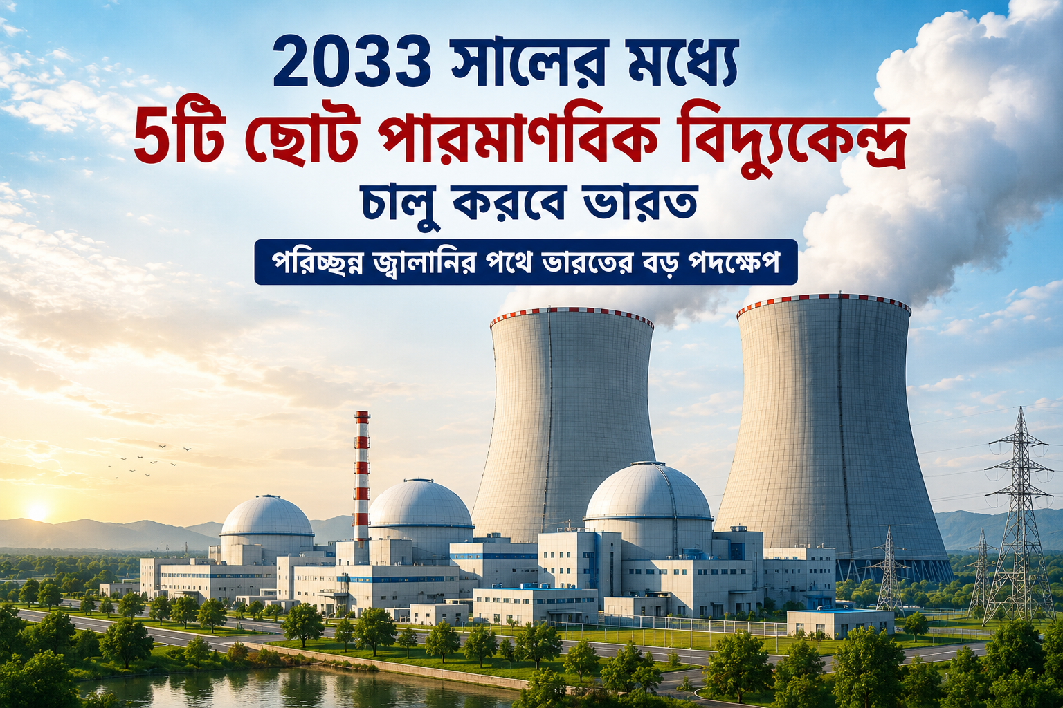 ভারতের পারমাণবিক শক্তিতে বড় পদক্ষেপ! ২০৩৩ সালের মধ্যে চালু হবে ৫টি ছোট নিউক্লিয়ার রিঅ্যাক্টর, বদলে যেতে পারে জ্বালানির ভবিষ্যৎ ভারতের স্মল মডিউলার রিঅ্যাক্টর (SMR) কর্মসূচির এআই-নির্মিত চিত্র। ২০৩৩ সালের মধ্যে পাঁচটি স্বদেশি ছোট পারমাণবিক বিদ্যুৎকেন্দ্র চালুর লক্ষ্য এবং পরিচ্ছন্ন জ্বালানি মিশনের প্রতীকী উপস্থাপনা।