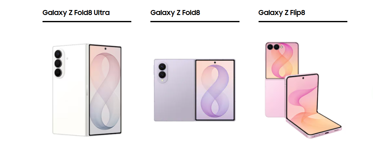 Samsung Galaxy Z Fold8 Ultra ভারতে আসছে নতুন শক্তি নিয়ে দাম প্রায় ২ লক্ষ টাকা, কী কী মিলছে এই ফোল্ডেবল ফোনে Samsung Galaxy Z Fold8 Ultra, Galaxy Z Fold8 এবং Galaxy Z Flip8 স্মার্টফোনের ডিজাইন ও ডিসপ্লে প্রদর্শনকারী অফিসিয়াল প্রচারমূলক ছবি।
