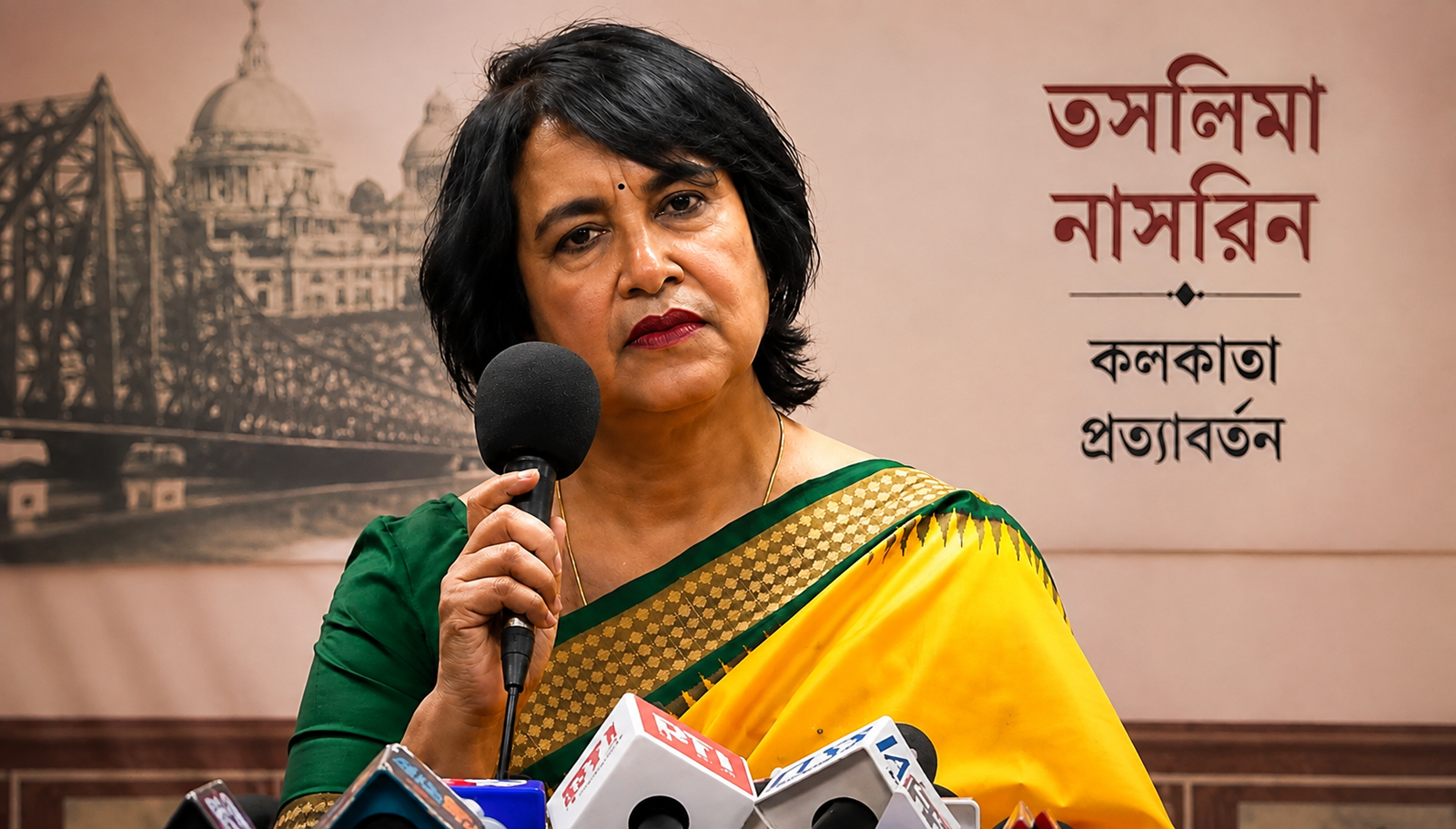 ১৯ বছর পর কলকাতায় ফিরে আবেগঘন তসলিমা নাসরিন, ‘আমি কোনো অপরাধ করিনি’, নির্বাসন থেকে বাকস্বাধীনতা, কী বললেন লেখিকা তসলিমা নাসরিন কলকাতায় এক সাংবাদিক বৈঠকে বক্তব্য রাখছেন। দীর্ঘ ১৯ বছর পর শহরে ফিরে নির্বাসন, বাকস্বাধীনতা, নারী অধিকার ও ধর্মীয় মৌলবাদ নিয়ে নিজের মত প্রকাশ করেন। (সংবাদচিত্র)
