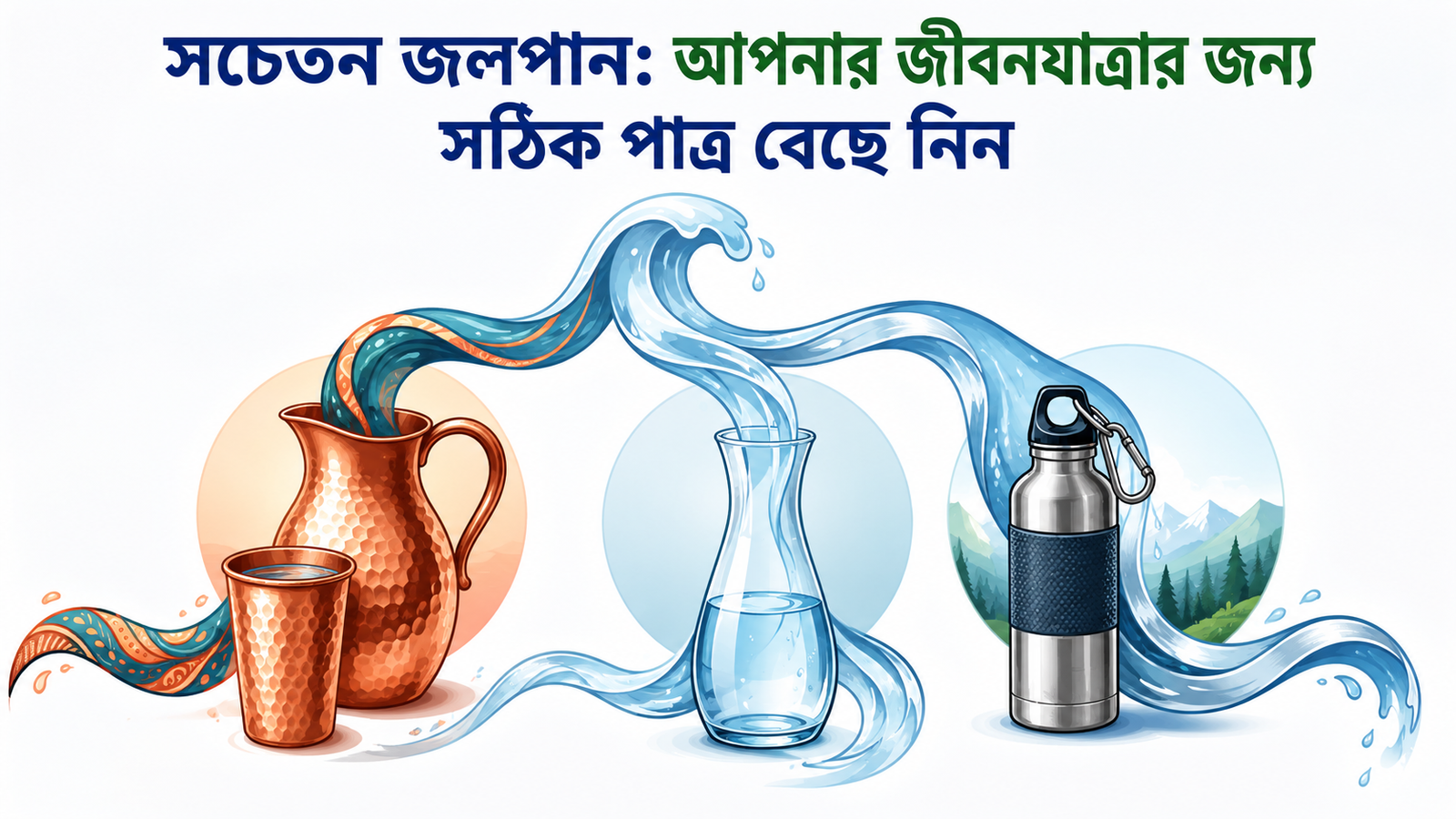স্টিল, কাচ, তামা নাকি প্লাস্টিক, কোন বোতলে জল পান করা সত্যিই ভালো, বিজ্ঞান, ব্যবহার এবং স্বাস্থ্য নিয়ে কী বলছেন বিশেষজ্ঞরা তামা, কাচ এবং স্টেইনলেস স্টিলের পানির বোতলের তুলনামূলক ইনফোগ্রাফিক। বিভিন্ন ধরনের জলপাত্রের ব্যবহার, সুবিধা এবং জীবনযাত্রা অনুযায়ী উপযুক্ত বিকল্প তুলে ধরা হয়েছে।