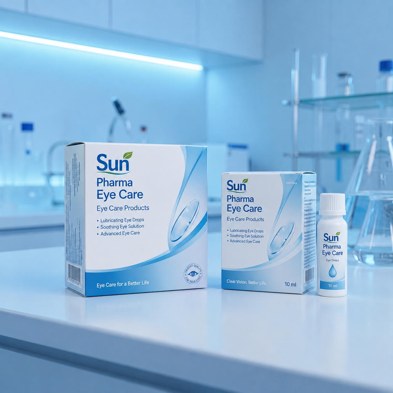 Sun Pharma প্রকাশ করল নিরাপদ Eye Care Products এর তালিকা, রোগীদের আশ্বস্ত করল সংস্থা Sun Pharma এর Eye Care পণ্যের বাক্স ও ড্রপার বোতল ল্যাবরেটরির টেবিলে সাজানো