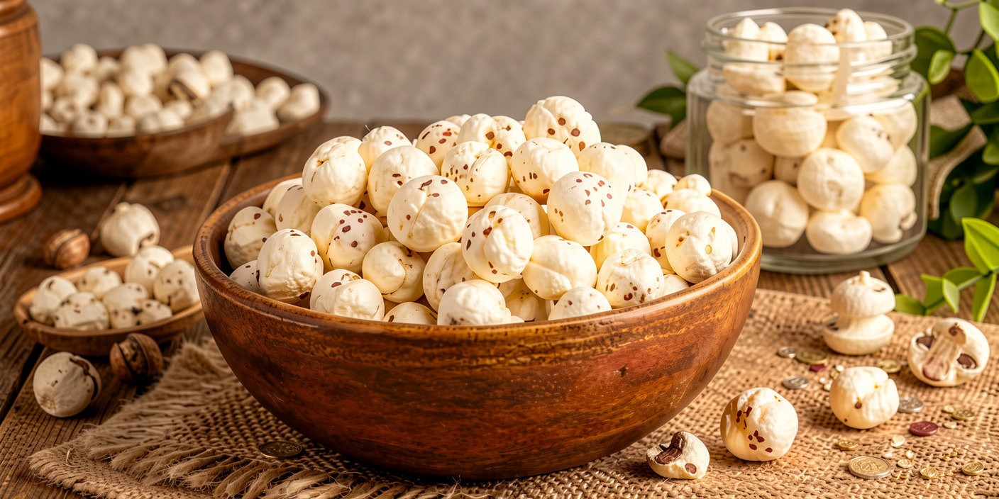 মাখানা কেন এখন ভারতের সবচেয়ে জনপ্রিয় Healthy Snack, Weight Loss থেকে Heart Health পর্যন্ত পুষ্টিবিজ্ঞান কী বলছে ভাজাভুজির পরিবর্তে স্বাস্থ্যকর বিকল্প হিসেবে মাখানার প্রতীকী ফিচার ইমেজ। একটি কাঠের বাটিতে রাখা ভাজা মাখানার সঙ্গে বাদাম, সবুজ পাতা, লোটাস ফুল ও স্বাস্থ্যকর জীবনযাপনের উপাদান দেখানো হয়েছে, যা Balanced Diet এবং Healthy Snacking এর ধারণাকে তুলে ধরছে।